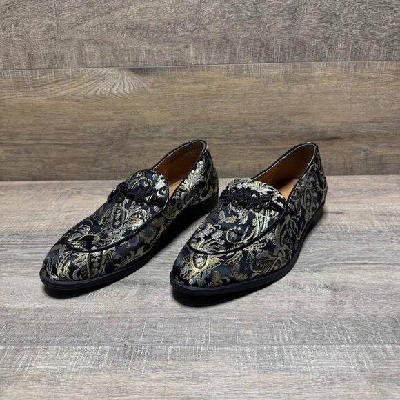 Topman Askew Brocade Black/Gold Loafers Men's Size EU 42 - Picture 1 of 6